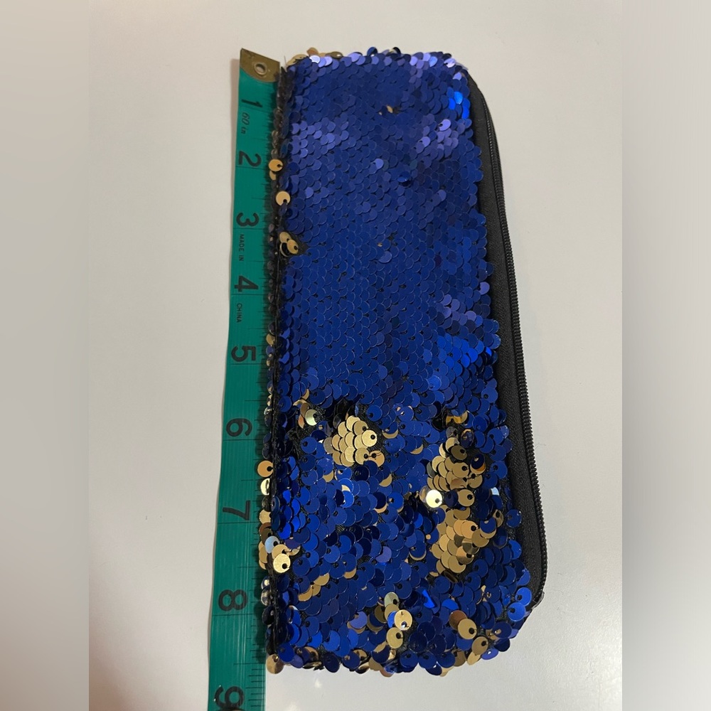 Sequin pencil bag blue and gold